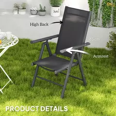 Outsunny Set of 2 Folding Garden Chairs, Aluminium Frame Outdoor Dining Chairs with Breathable Mesh Back and Seat, Garden Folding Chair Set with Armrests for Balcony, Dark Grey - 7