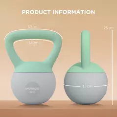 SPORTNOW 2 x 4kg Soft Kettlebell, Kettle Bell with Non-Slip Handle, for Home Gym, Strength Training, Cardio - Grey and Green - 3