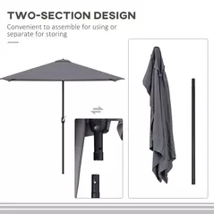 Outsunny Balcony Half Parasol Semi Round Umbrella Patio Crank Handle (2.3 m, Grey)- NO BASE INCLUDED - 7