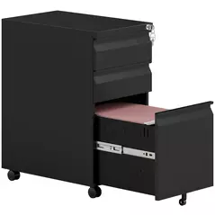 Vinsetto 3-Drawer Steel Filing Cabinet with Lock and Wheels - Black - 1