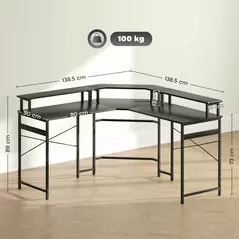 HOMCOM 'L' Shaped Work Desk, with LED Lights - Black - 3