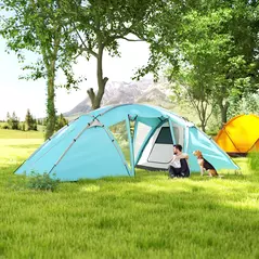 Outsunny 4-6 Man Family Camping Tent w/ 2 Bedrooms and a Living Room, Waterproof Tunnel Tent w/ Sewn In Groundsheet, Doors, Windows, Carry Bag, Blue - 8