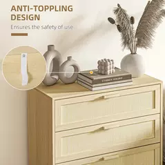 HOMCOM Rattan Bedroom Chest of Drawers, 3 Drawers Storage Unit, Boho Dresser for Living Room, Hallway, Natural - 6