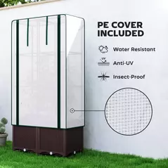 Outsunny Raised Garden Bed with Trellis, Plastic Planter Box with PE Cover, Drainage Holes, Drain Plugs and Water Reservoirs for Climbing Plants, Vegetables, Flowers, 80 x 40 x 140 cm - 5