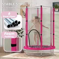 AIYAPLAY 4.6ft Toddler Trampoline w/ Safety Enclosure Net, for Indoor Outdoor Use, Ages 3-6 Years, Pink - 4