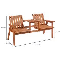 Outsunny 2-Seater Fir Wood Bench w/ Centre Table - 3