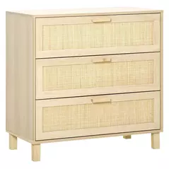 HOMCOM Rattan Bedroom Chest of Drawers, 3 Drawers Storage Unit, Boho Dresser for Living Room, Hallway, Natural - 1