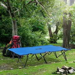 Outsunny Double Camping Cot Bed, with Bag - Blue - 2
