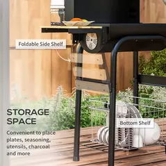 Outsunny Charcoal BBQ, with Thermometer, Shelves and Wheels - 6