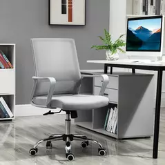 Vinsetto Ergonomic Desk Chair Mesh Office Chair with Adjustable Height Armrest and 360° Swivel Castor Wheels Grey - 2