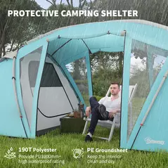 Outsunny 4-6 Man Family Camping Tent w/ 2 Bedrooms and a Living Room, Waterproof Tunnel Tent w/ Sewn In Groundsheet, Doors, Windows, Carry Bag, Blue - 5