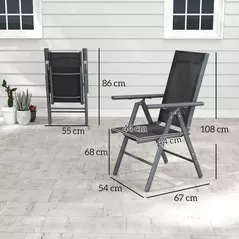 Outsunny Set of 2 Folding Garden Chairs, Aluminium Frame Outdoor Dining Chairs with Breathable Mesh Back and Seat, Garden Folding Chair Set with Armrests for Balcony, Dark Grey - 3