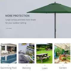 Outsunny 2.8m Garden Parasol Umbrella, Round Outdoor Market Table Umbrella Sun Shade Canopy, Green - 6