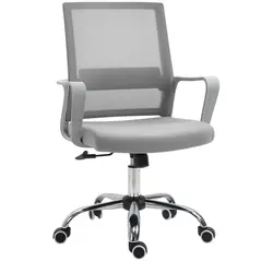 Vinsetto Ergonomic Desk Chair Mesh Office Chair with Adjustable Height Armrest and 360° Swivel Castor Wheels Grey - 1