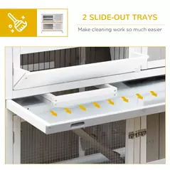 PawHut Wooden Pet Hutch, Two-Tier Cage with Rain Cover, Wheels, White - 7