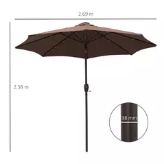 Outsunny Φ2.7m Garden 24 LED Light Parasol Solar Outdoor Tilt Sun Umbrella Patio Club Party Event Manual Sun Shade w/ Hand Crank and 8 Ribs, Brown - 3