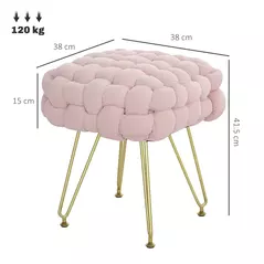 HOMCOM Velvet-Feel Bold Woven Footstool - Pink - 3