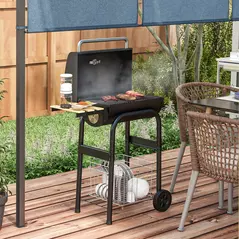Outsunny Charcoal BBQ, with Thermometer, Shelves and Wheels - 2