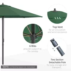 Outsunny 2.8m Garden Parasol Umbrella, Round Outdoor Market Table Umbrella Sun Shade Canopy, Green - 5