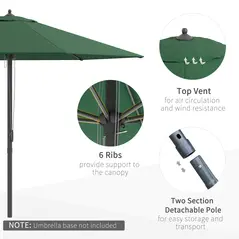 Outsunny 2.8m Garden Parasol Umbrella, Round Outdoor Market Table Umbrella Sun Shade Canopy, Green - 5