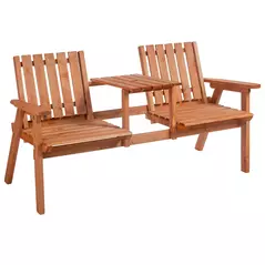 Outsunny 2-Seater Fir Wood Bench w/ Centre Table - 1