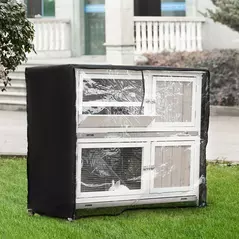 PawHut Wooden Pet Hutch, Two-Tier Cage with Rain Cover, Wheels, White - 2