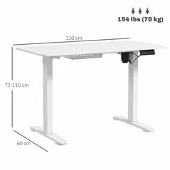 Vinsetto 72-116cm Adjustable Electric Standing Desk, 120 x 60cm Tabletop - White - 3