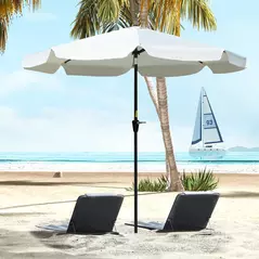 Outsunny 2.7m Patio Parasol Garden Umbrellas Outdoor Sun Shade Table Umbrella with Tilt, Crank, 8 Ribs, Ruffles, White - 2