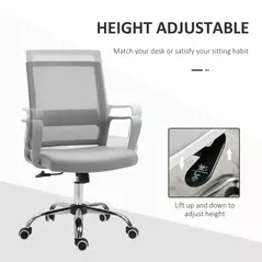 Vinsetto Ergonomic Desk Chair Mesh Office Chair with Adjustable Height Armrest and 360° Swivel Castor Wheels Grey - 4