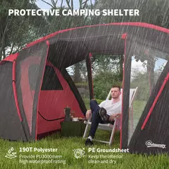 Outsunny 4-6 Man Family Camping Tent w/ 2 Bedrooms and a Living Room, Waterproof Tunnel Tent w/ Sewn In Groundsheet, Doors, Windows, Carry Bag, Grey - 5