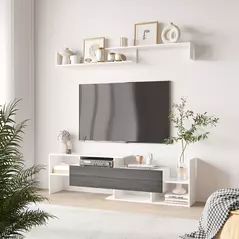 HOMCOM TV Cabinet with Wall Shelf for Wall-Mounted 65" TVs or Standing 40" TVs - White and Grey - 2