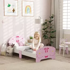 AIYAPLAY Ballet Theme Toddler Bed Frame with Safety Rails for 3-6 Years, Pink - 2
