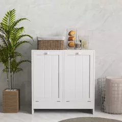 kleankin Double Hamper Laundry Storage Cabinet - White - 7