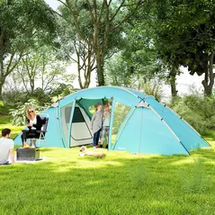 Outsunny 4-6 Man Family Camping Tent w/ 2 Bedrooms and a Living Room, Waterproof Tunnel Tent w/ Sewn In Groundsheet, Doors, Windows, Carry Bag, Blue - 2