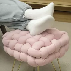 HOMCOM Velvet-Feel Bold Woven Footstool - Pink - 8