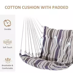 Outsunny Outdoor Hanging Rope Chair with Soft Padded Seat & Backrest, Garden Hammock Chair with Wooden Support Bar Cotton Cloth, Portable Garden Chair for Patio & Tree, Brown - 5