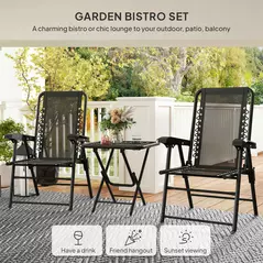 Outsunny Three-Piece Garden Table and Chair Set - Black - 4