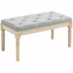 HOMCOM Vintage Wooden Bed End Bench - Light Grey - 1