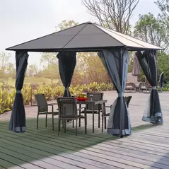 Outsunny 3m x 3m Hardtop Metal Frame Gazebo with 4 curtains, 100 kg Snow Load Capacity, Black - 2