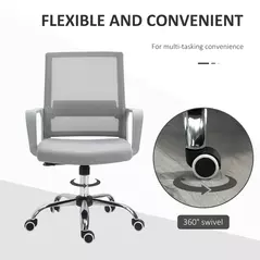Vinsetto Ergonomic Desk Chair Mesh Office Chair with Adjustable Height Armrest and 360° Swivel Castor Wheels Grey - 7