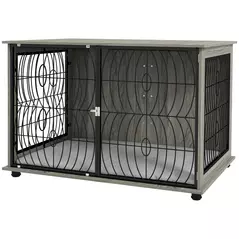 PawHut 46.46'' Dog Crate Furniture End Table w/ Plush Washable Cushion, Lockable Door, for Extra Large Dogs - 1