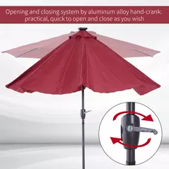 Outsunny Φ2.7m Garden 24 LED Light Parasol Solar Outdoor Tilt Sun Umbrella Patio Club Party Event Manual Sun Shade w/ Hand Crank and 8 Ribs, Red - 6