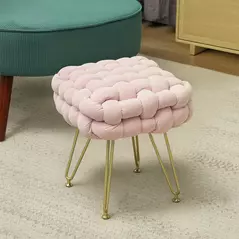 HOMCOM Velvet-Feel Bold Woven Footstool - Pink - 2