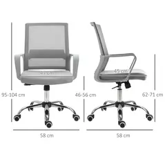 Vinsetto Ergonomic Desk Chair Mesh Office Chair with Adjustable Height Armrest and 360° Swivel Castor Wheels Grey - 3