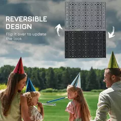 Outsunny 182 x 274cm Reversible Patterned Outdoor Rug, with Bag - Black/Grey - 7