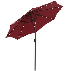 Outsunny Φ2.7m Garden 24 LED Light Parasol Solar Outdoor Tilt Sun Umbrella Patio Club Party Event Manual Sun Shade w/ Hand Crank and 8 Ribs, Red - 1
