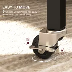 HOMCOM Six-Seater Drop-Leaf Dining Table, with Wheels - Brown Wood-Effect - 5