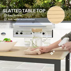 Outsunny Garden Table for 6 People, 175 x 78 x 75 cm Rectangle Outdoor Dining Table with Slatted Top, Metal Frame, for Balcony, Deck, Teak - 5