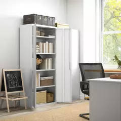 HOMCOM Five Shelf Lockable Steel Office Cabinet - White - 2