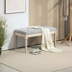 HOMCOM Vintage Wooden Bed End Bench - Light Grey - 2
